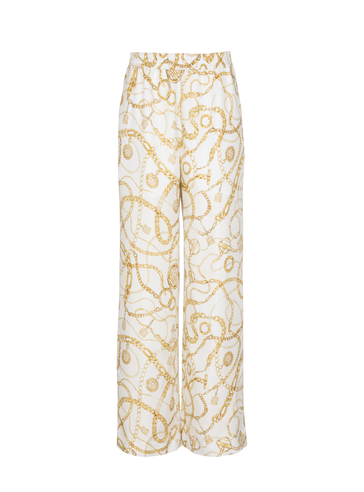 Pantalon fluide en soie - Blanc & Or