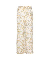 Pantalon fluide en soie imprimée motif balmain chaînes - Blanc & Or