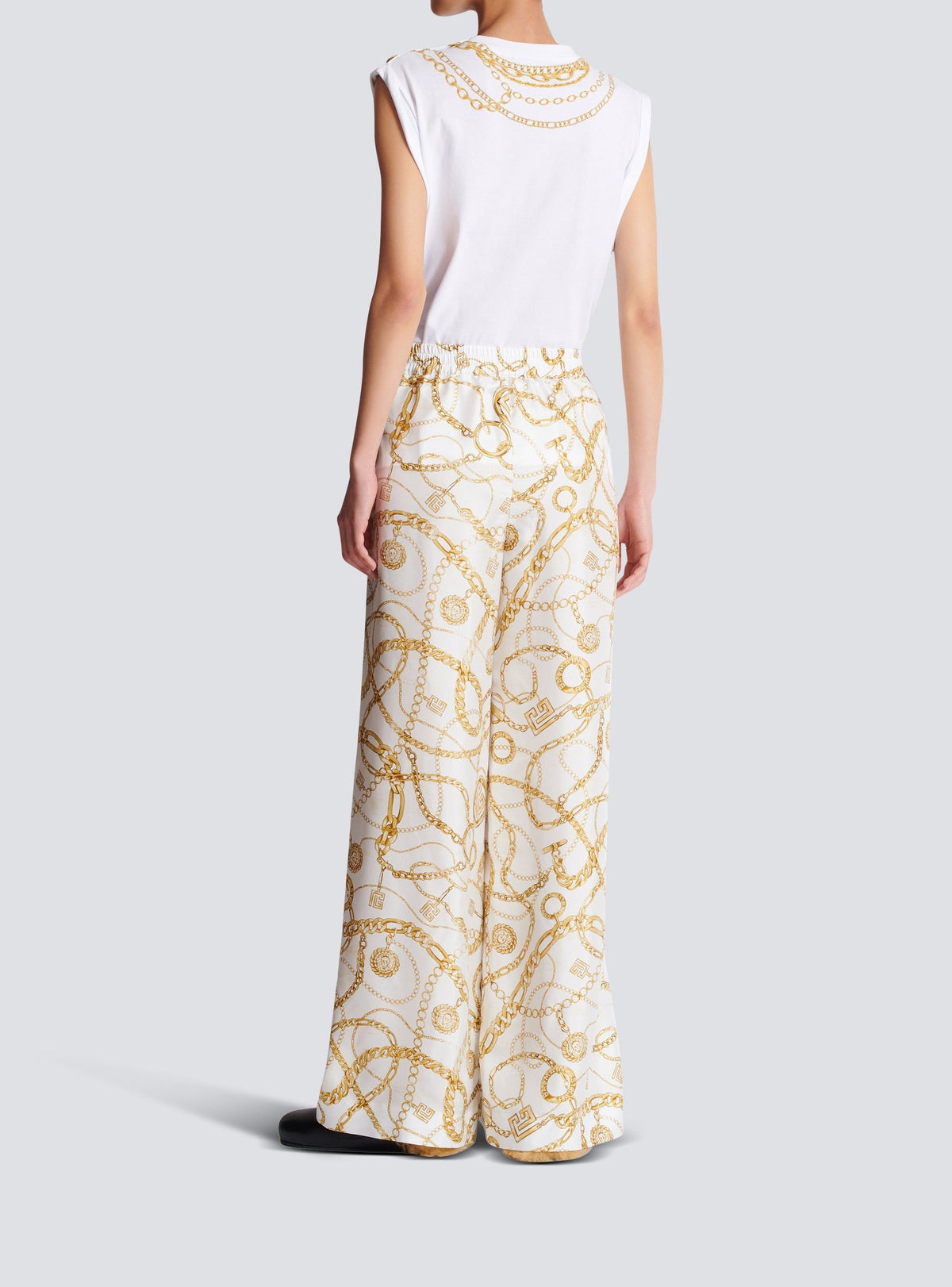 Pantalon fluide en soie - Blanc & Or