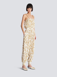 Combinaison fluide imprimée motif balmain chaînes - Blanc & Or
