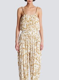 Combinaison fluide imprimée motif balmain chaînes - Blanc & Or