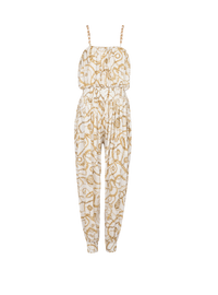 Combinaison fluide imprimée motif balmain chaînes - Blanc & Or