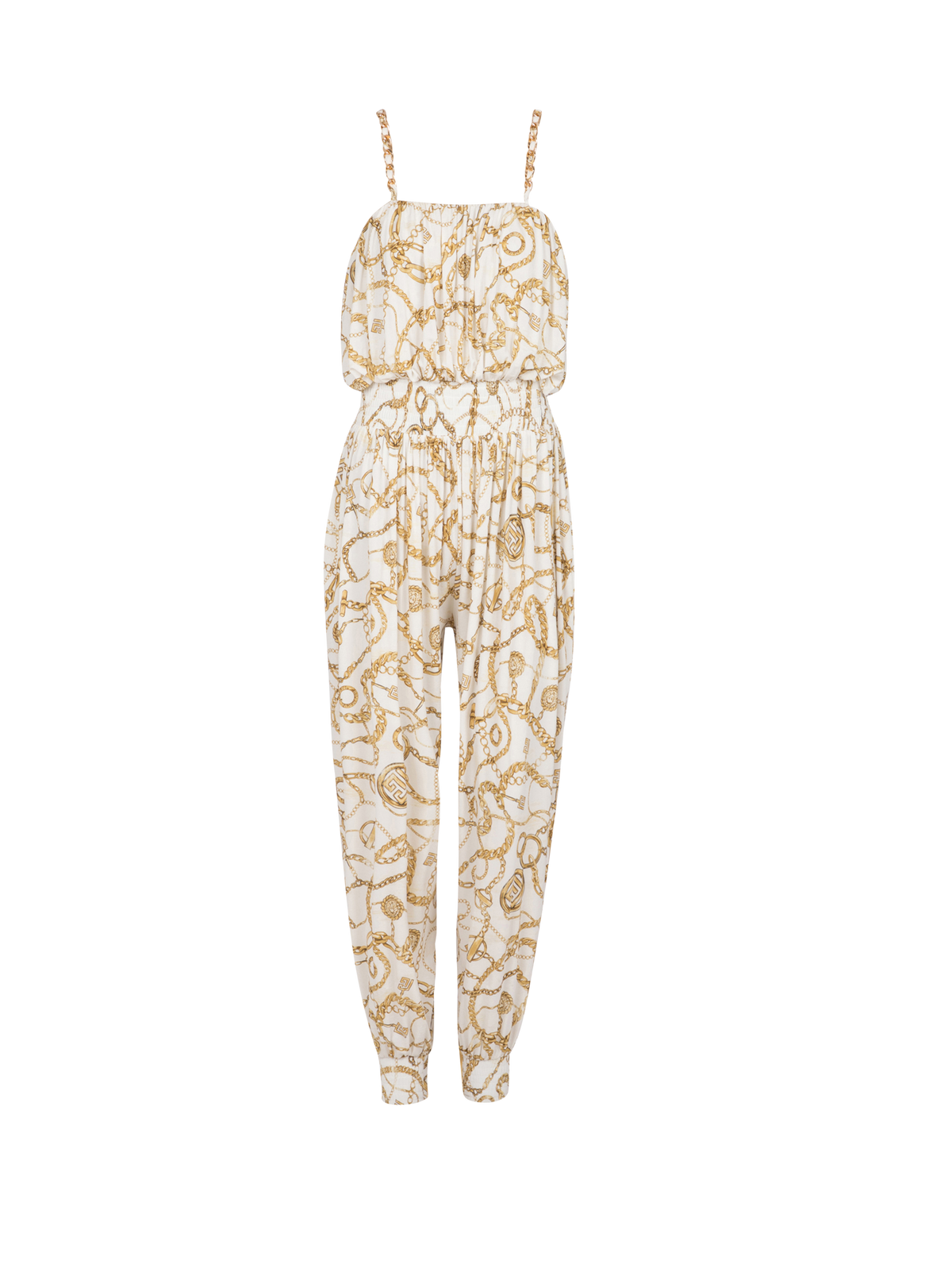 Combinaison fluide imprimée motif balmain chaînes - Blanc & Or