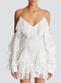 Robe fluide à volants en dentelle - Blanc & Blanc