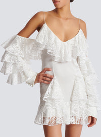 Robe courte fluide à volants en soie - Blanc & Blanc