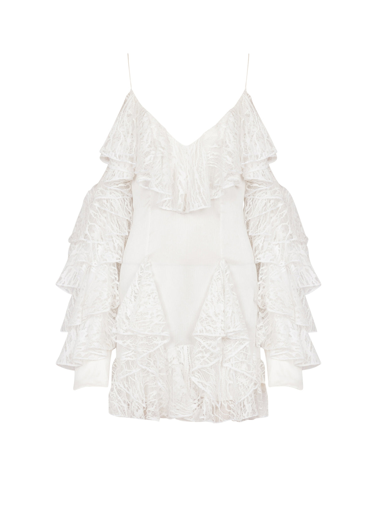 Robe courte fluide à volants en soie - Blanc & Blanc