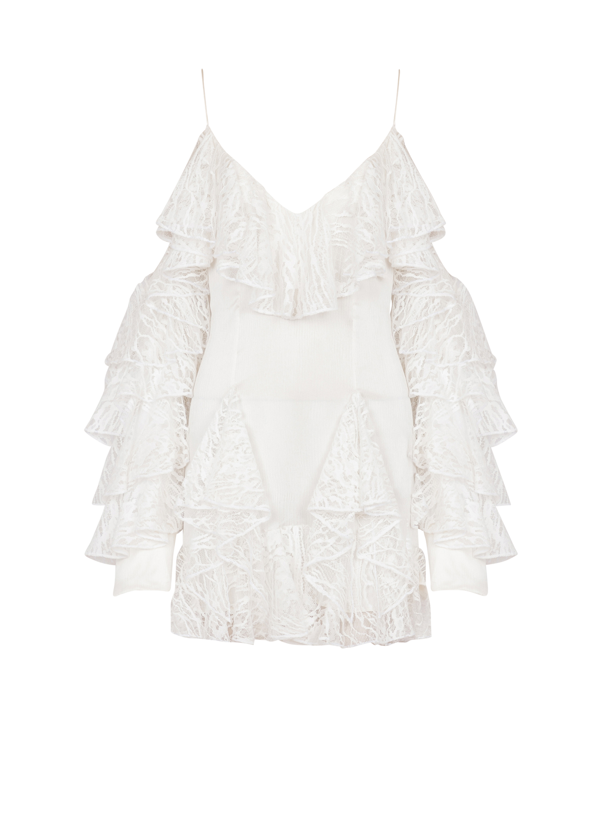 Robe fluide à volants en dentelle - Blanc & Blanc