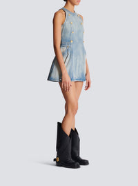 Robe courte évasée en denim - Bleu Jean Clair