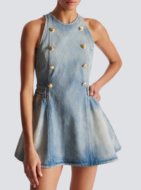 Robe courte évasée en denim - Bleu Jean Clair