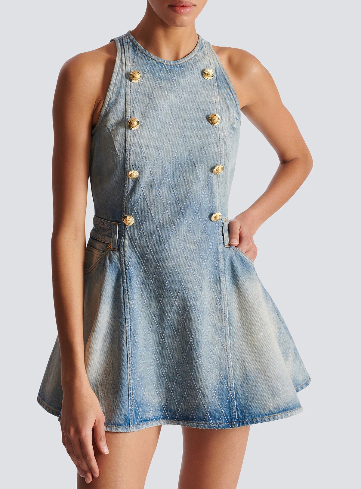 Robe courte évasée en denim - Bleu Jean Clair