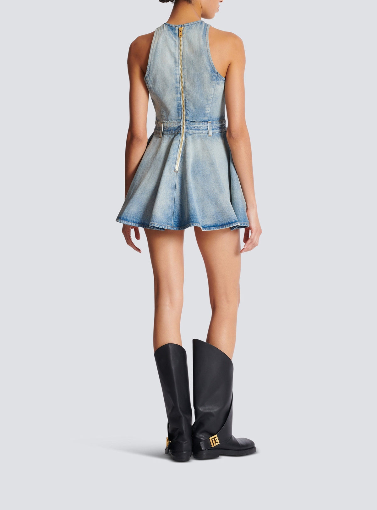 Robe courte évasée en denim - Bleu Jean Clair