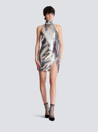 Robe dos-nu courte à sequins - Argenté