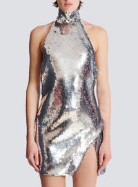 Robe dos-nu courte à sequins - Argenté