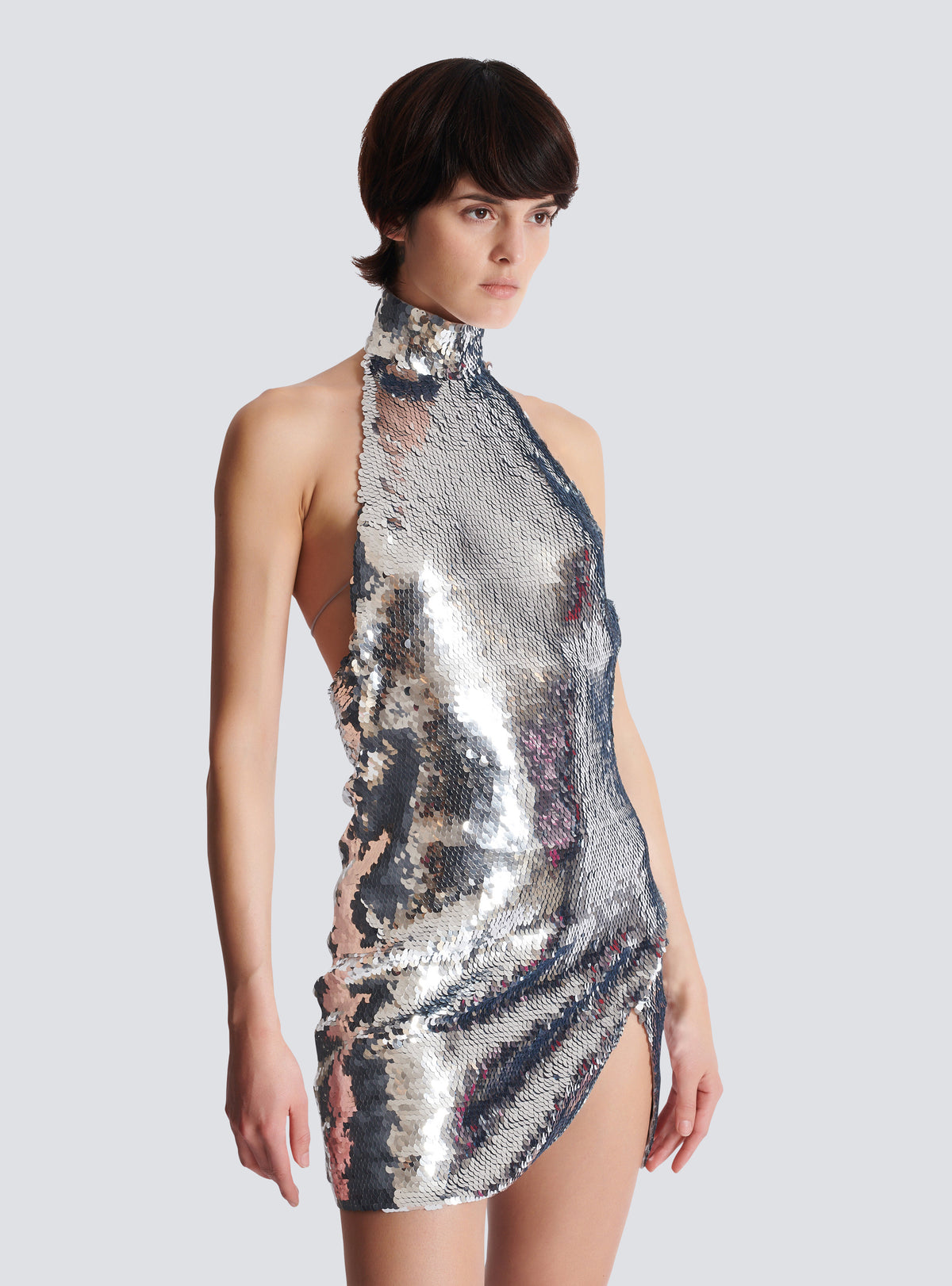 Robe dos-nu courte à sequins - Argenté
