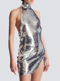 Robe courte dos-nu courte à sequins - Argenté