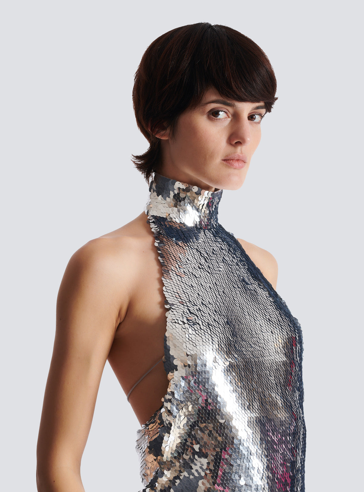 Robe dos-nu courte à sequins - Argenté