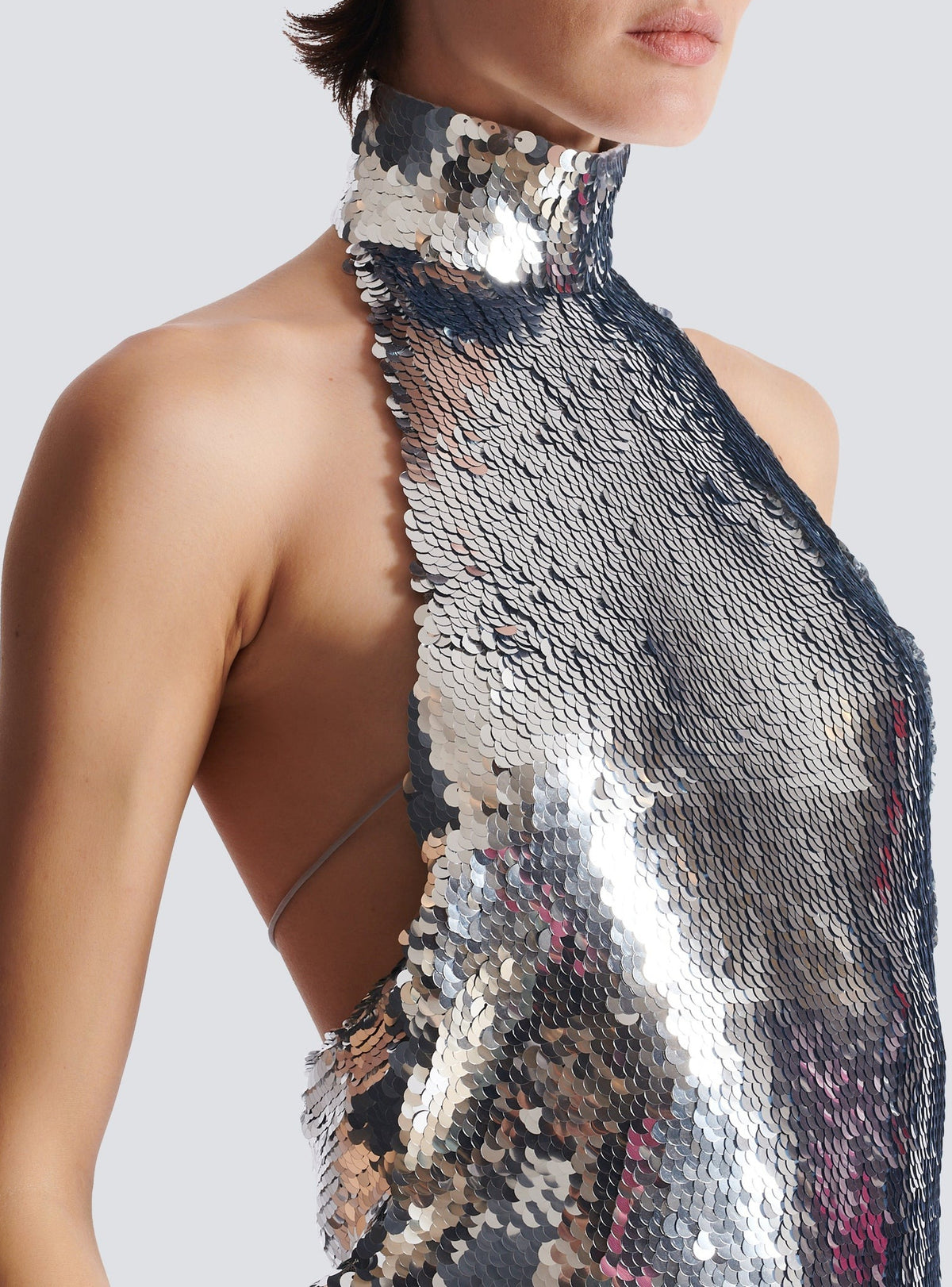 Robe courte dos-nu courte à sequins - Argenté