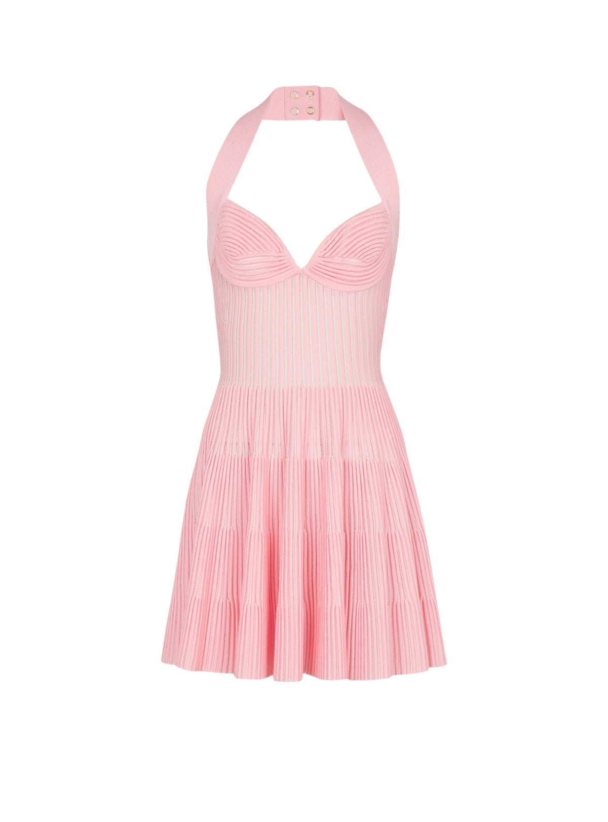 Robe courte évasée dos-nu en maille - Rose & Blanc