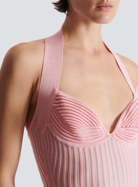 Robe courte évasée dos-nu en maille - Rose & Blanc