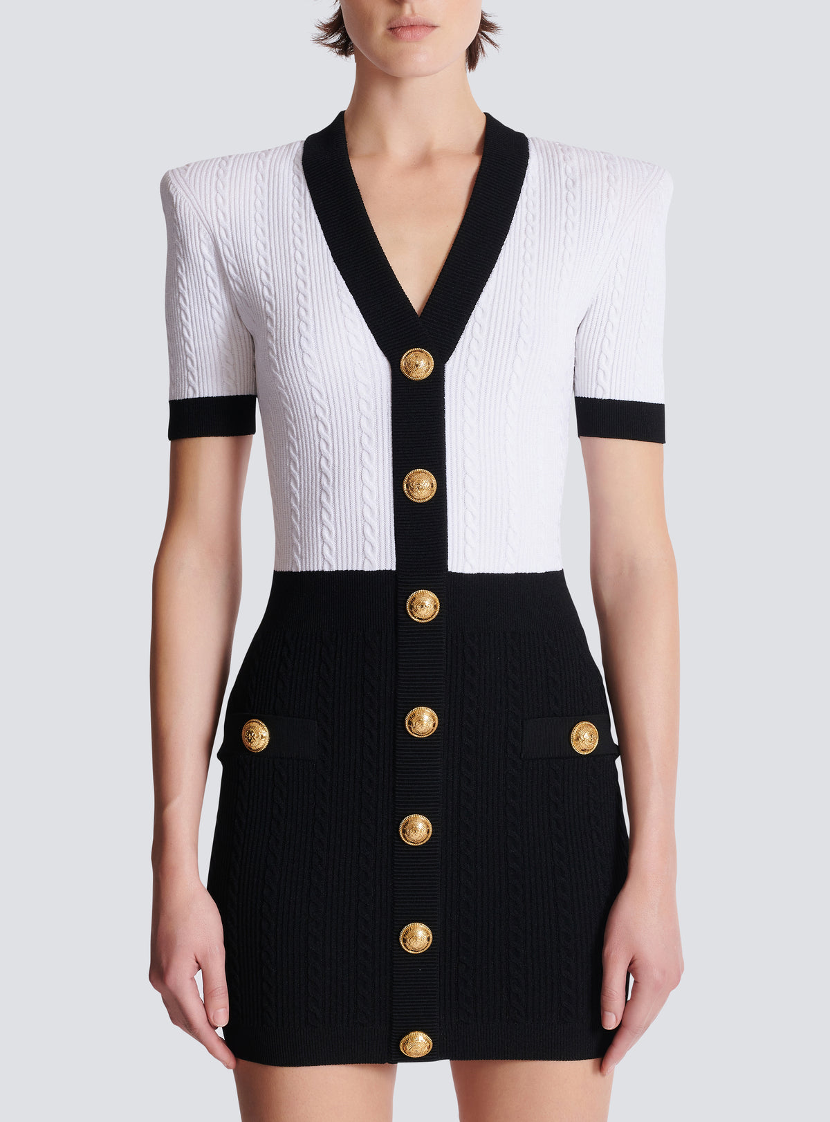 Robe bodycon bicolore en maille torsadée - Noir & Blanc