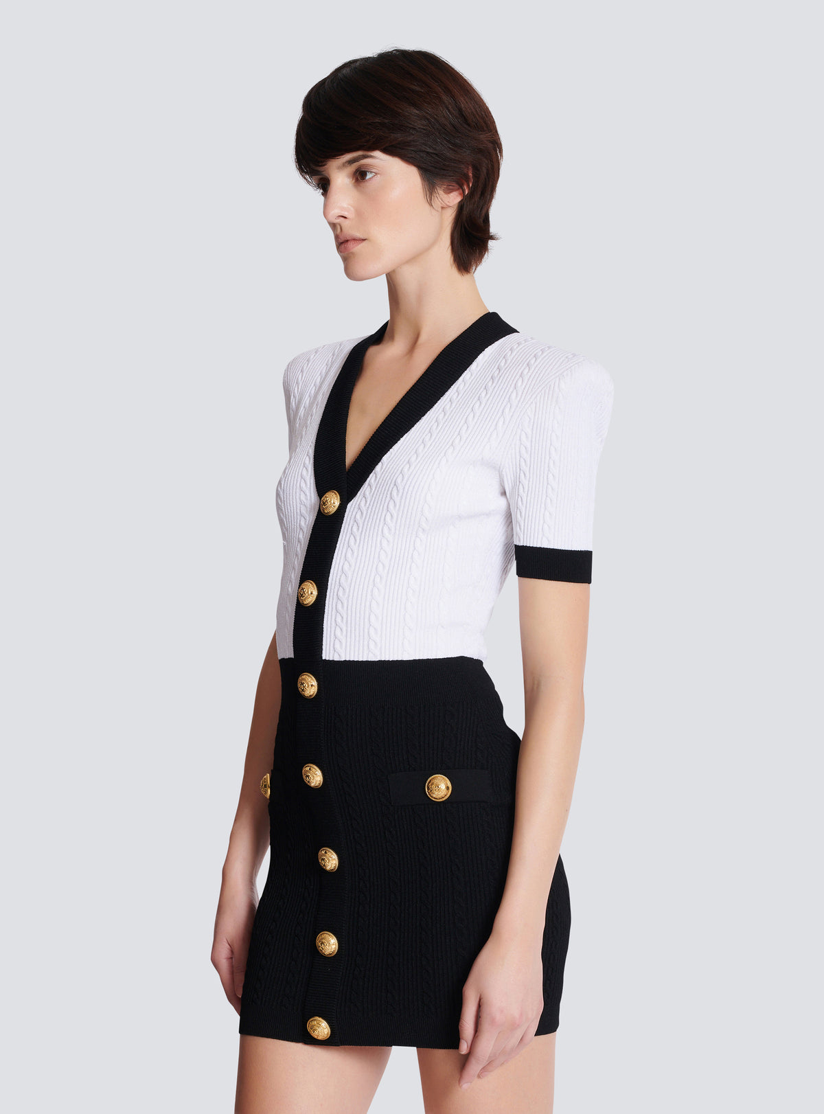 Robe bodycon bicolore en maille torsadée - Noir & Blanc