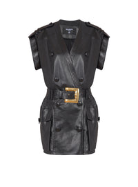 Robe courte ceinturée en cuir - Noir