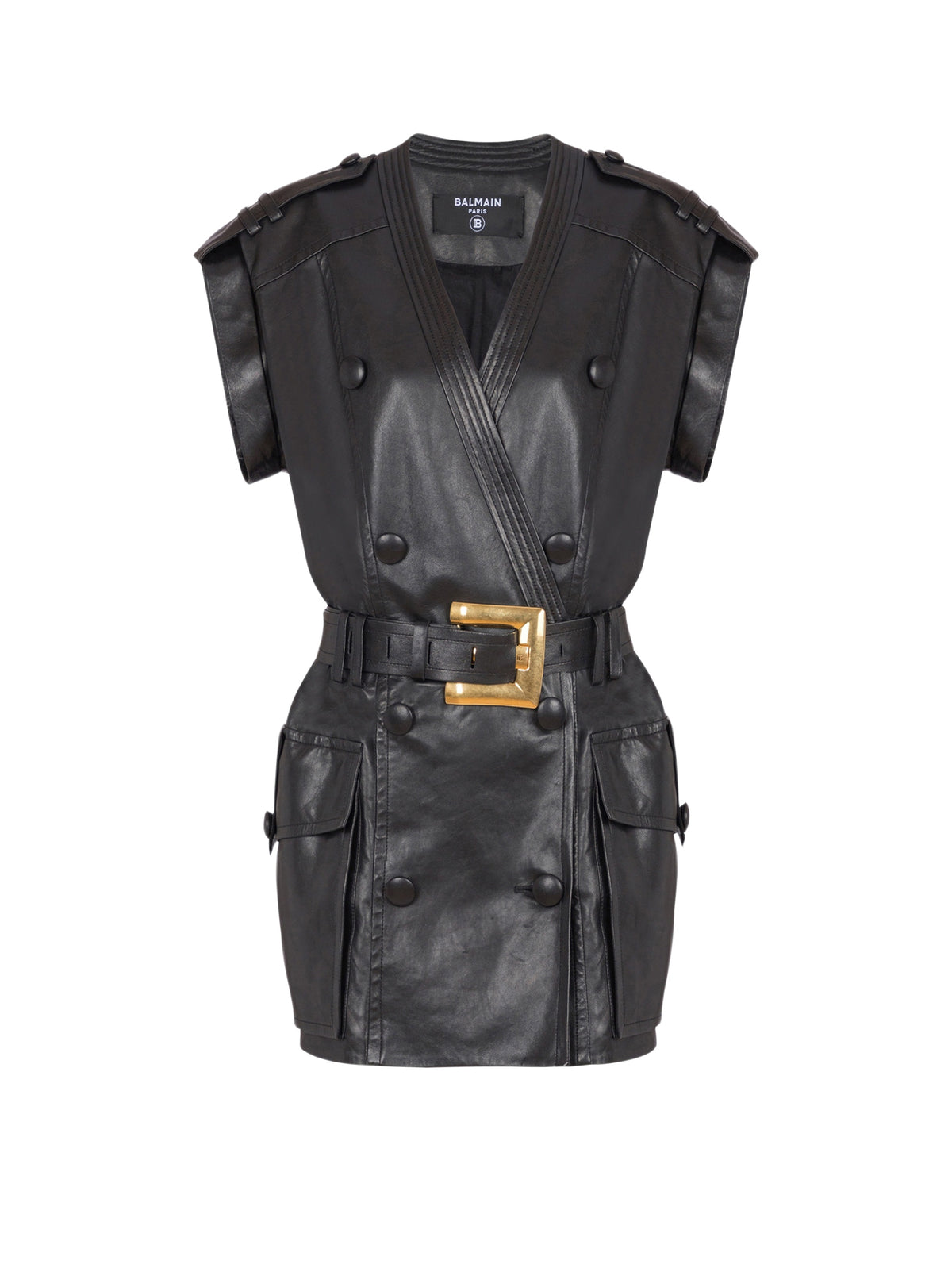Robe courte ceinturée en cuir - Noir