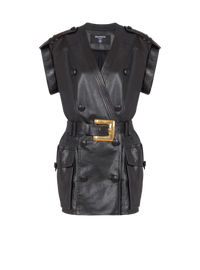 Robe courte ceinturée en cuir d'agneau - Noir