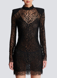 Robe bodycon en dentelle motif léopard - Noir