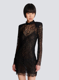 Robe bodycon en dentelle motif léopard - Noir