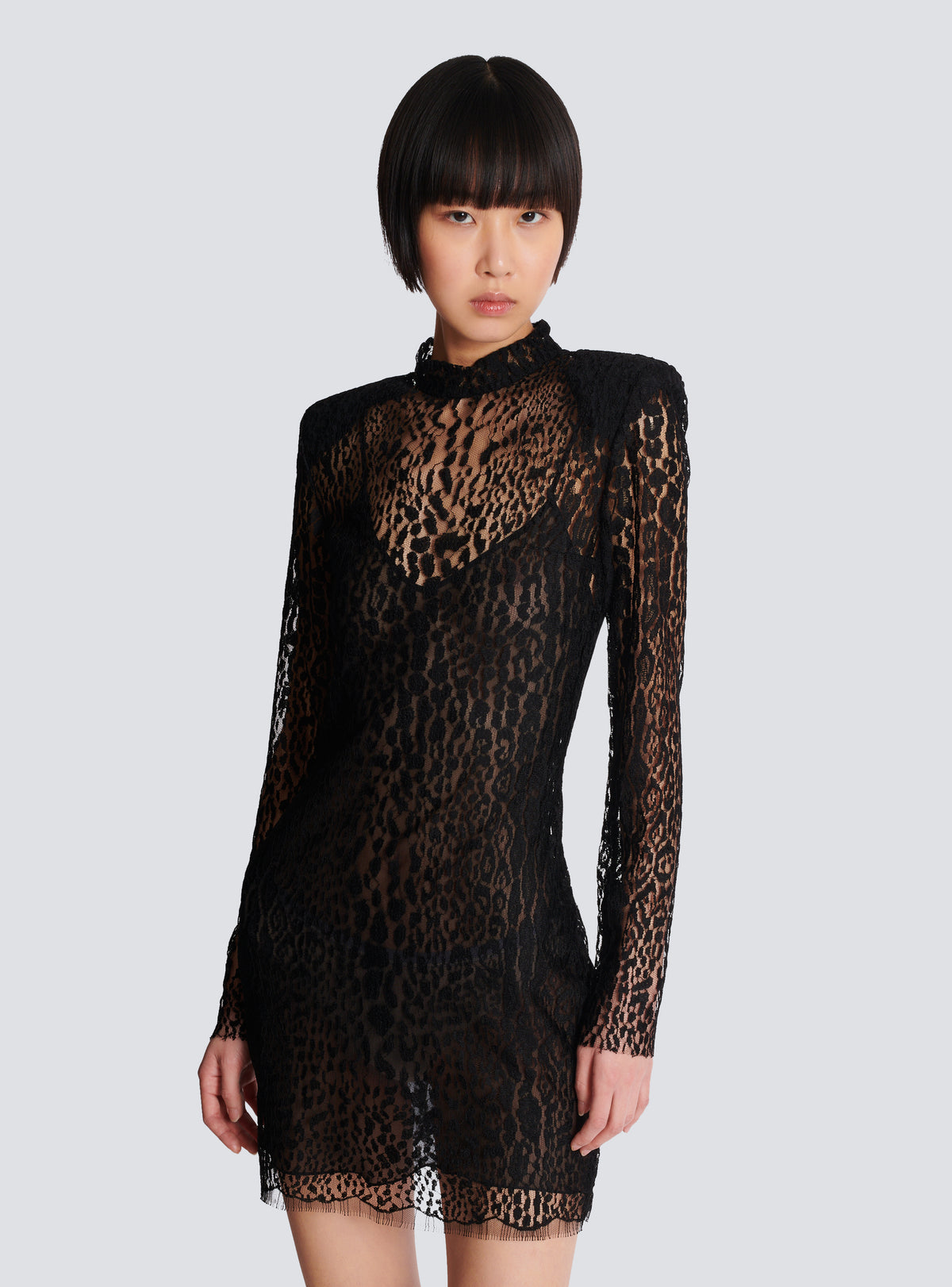 Robe bodycon en dentelle motif léopard - Noir
