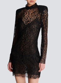 Short leopard-pattern lace dress - Black