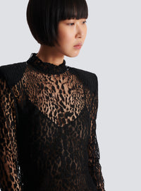 Robe bodycon en dentelle motif léopard - Noir