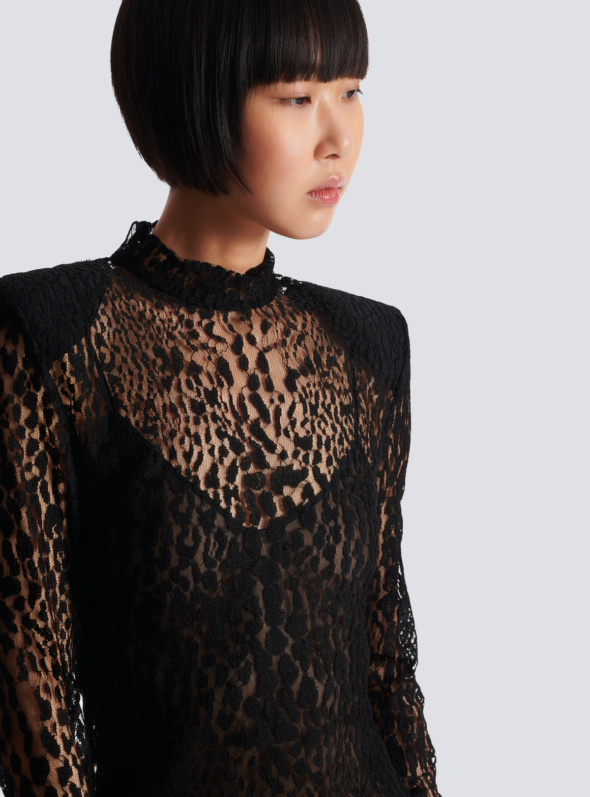 Robe bodycon en dentelle motif léopard - Noir