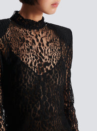 Short leopard-pattern lace dress - Black