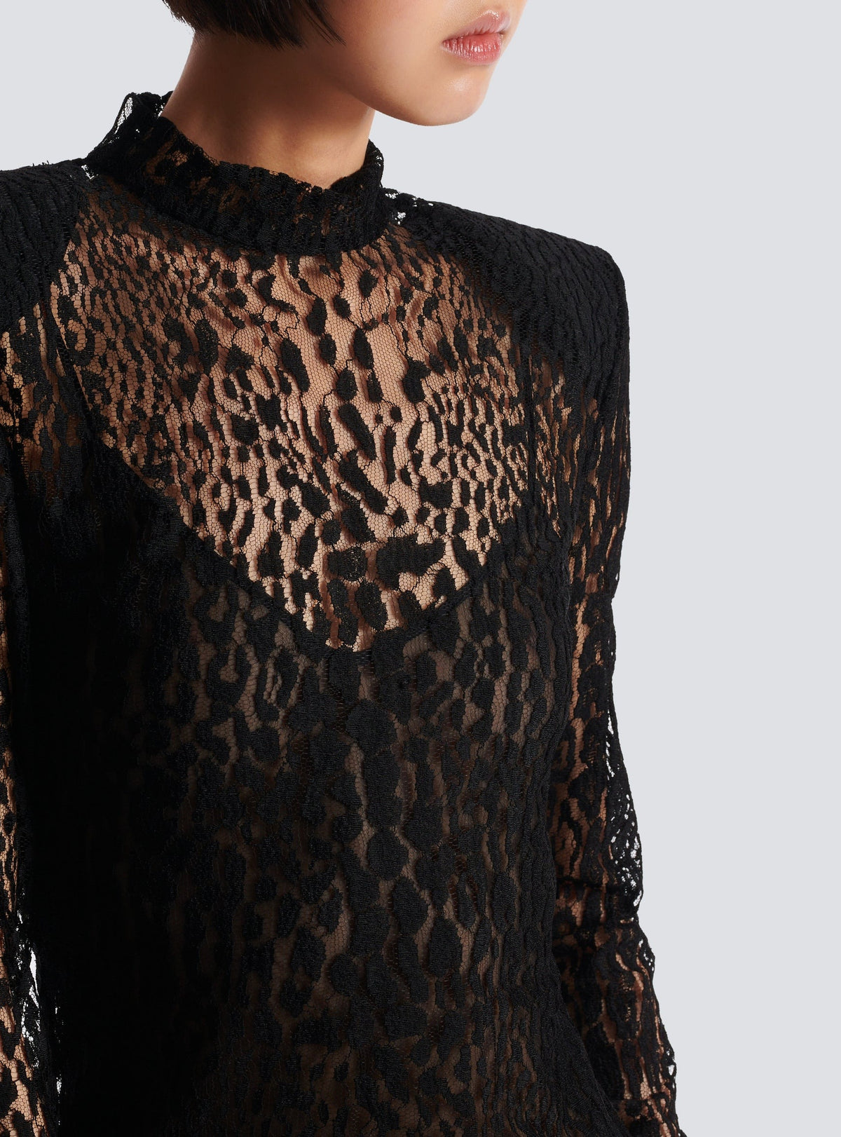 Short leopard-pattern lace dress - Black