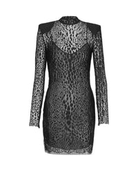 Short leopard-pattern lace dress - Black