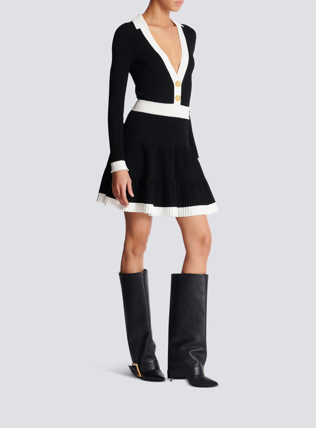 Short twisted knit dress - Black & White