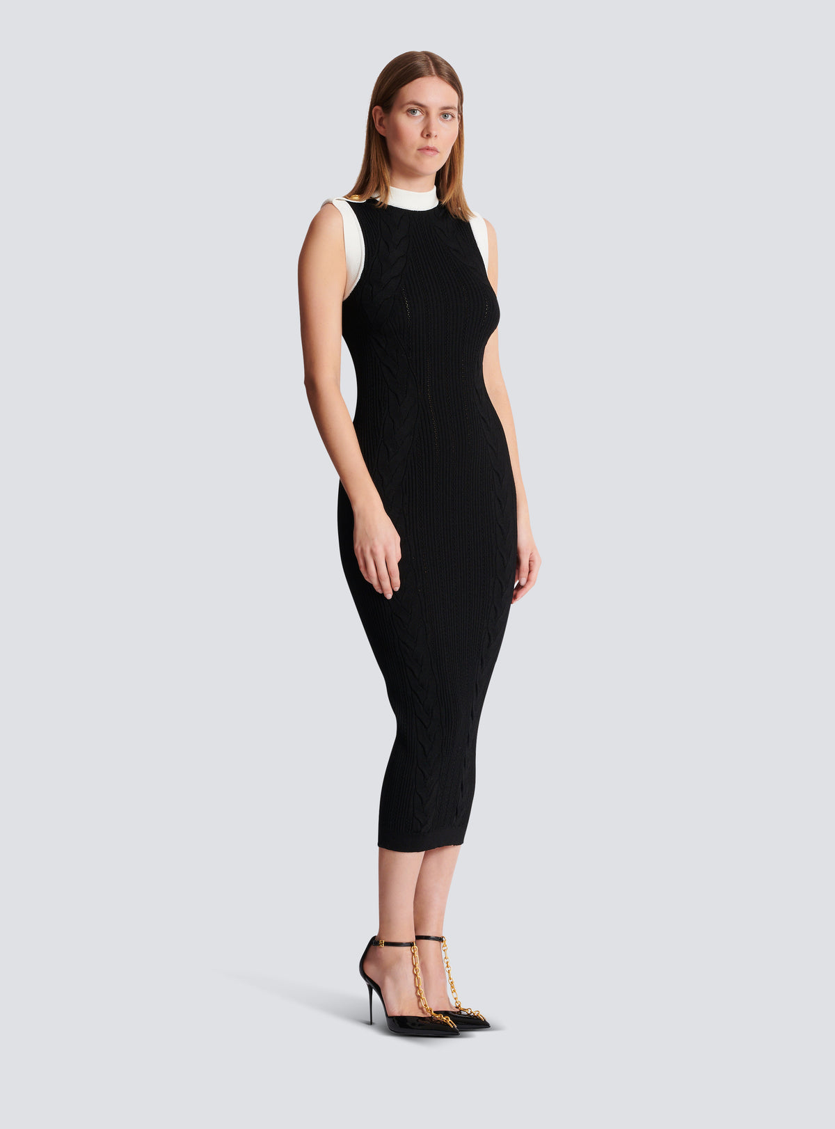 Robe longue bicolore en maille torsadée - Noir & Blanc