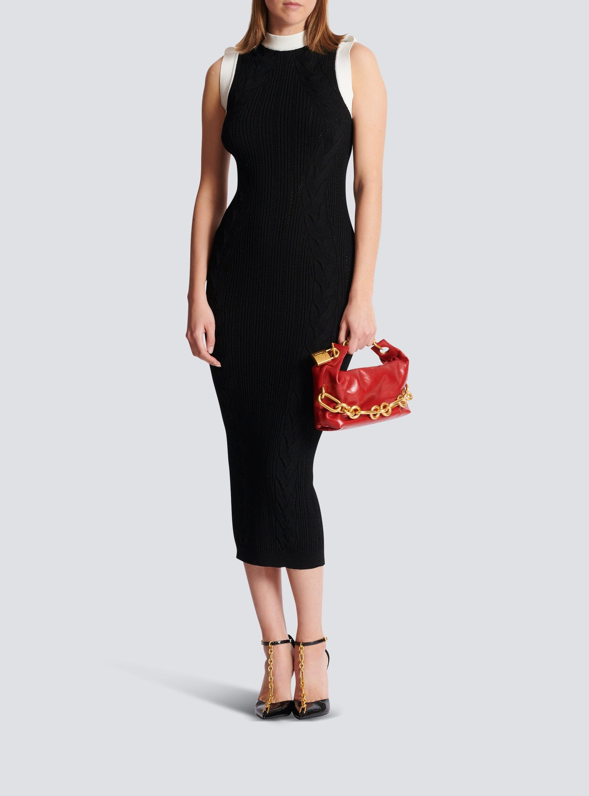 Long cable-knit dress - Black & White