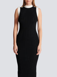 Robe longue bicolore en maille torsadée - Noir & Blanc