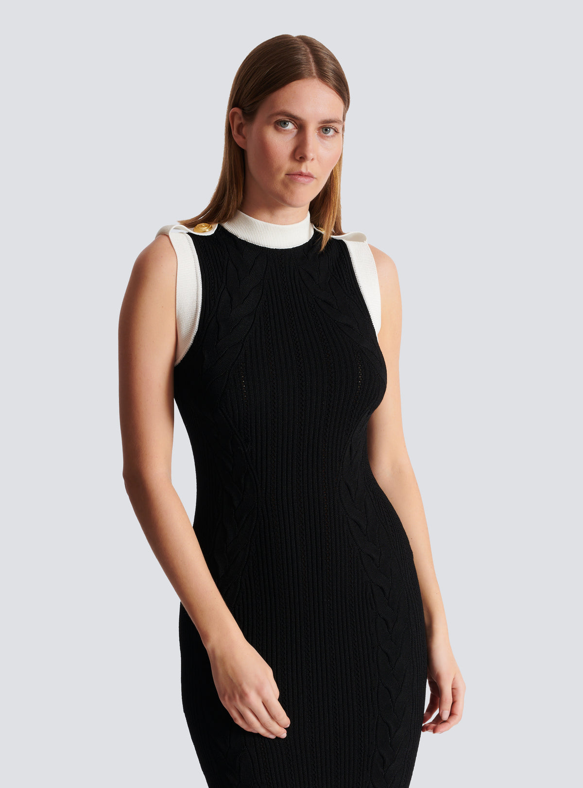 Robe longue bicolore en maille torsadée - Noir & Blanc