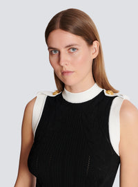 Robe longue bicolore en maille torsadée - Noir & Blanc