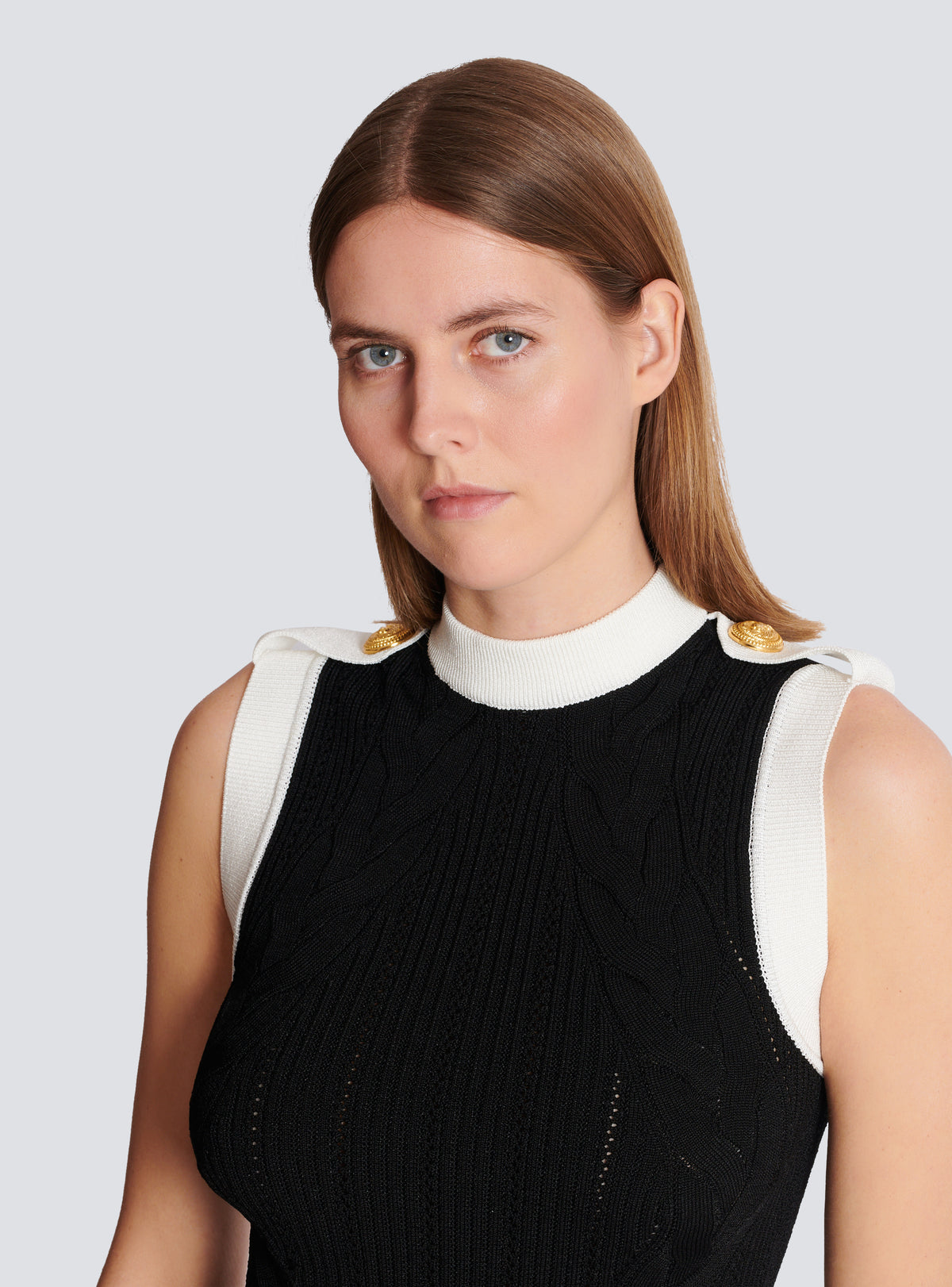 Robe longue bicolore en maille torsadée - Noir & Blanc