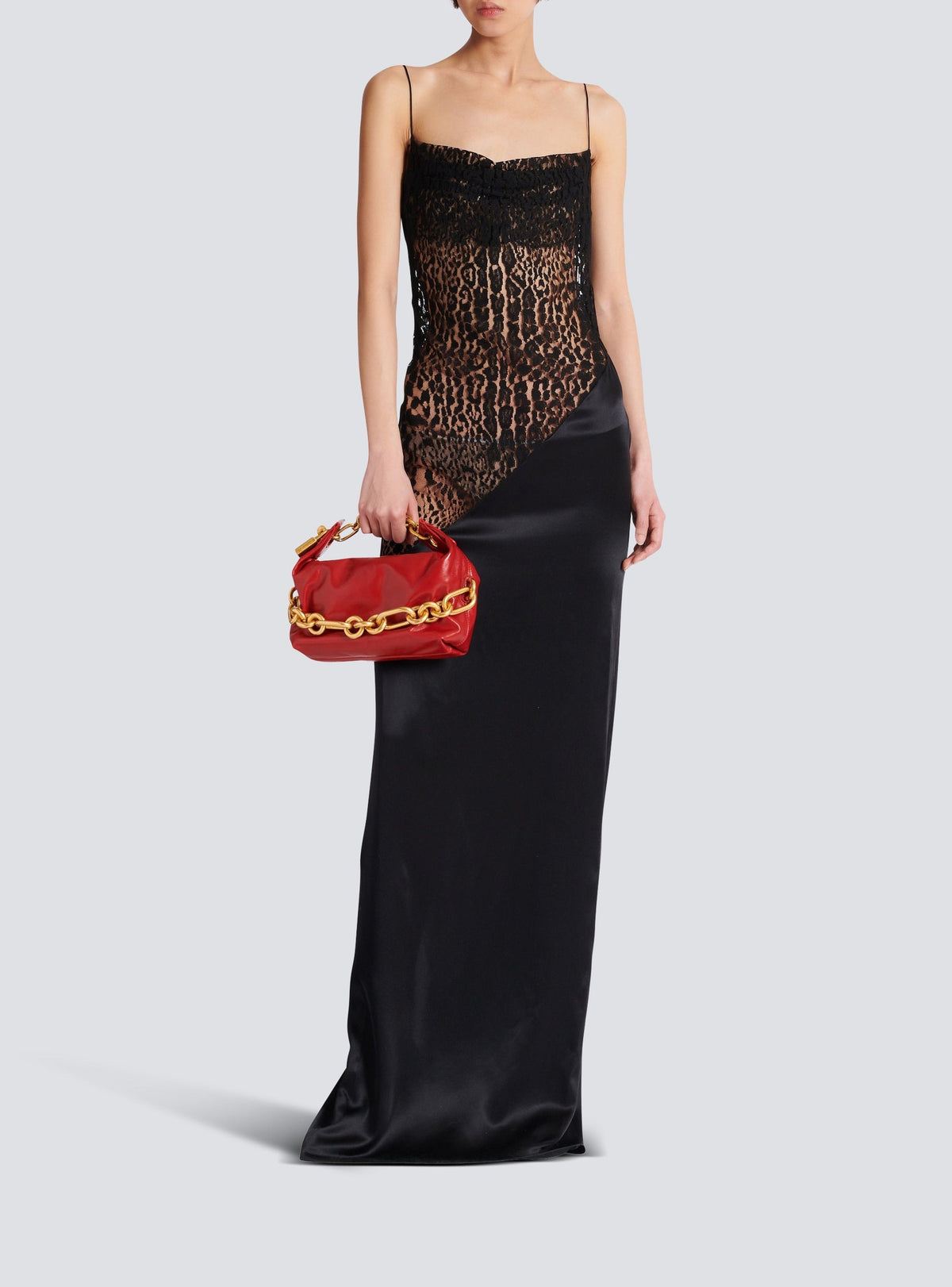 Long flowing silk dress with straps - Black