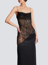 Long flowing silk dress with straps - Black