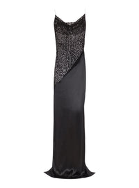 Long flowing silk dress with straps - Black