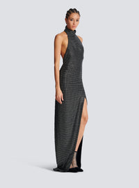 Robe longue dos-nu en velours strassé - Noir & Argent