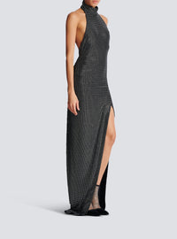 Long backless rhinestone velvet dress - Black & Silver