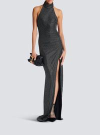Long backless rhinestone velvet dress - Black & Silver